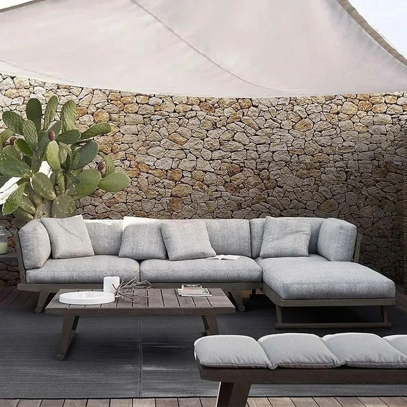 Outdoor Teak & Sunbrella Sectional Sofa with Coffee Table