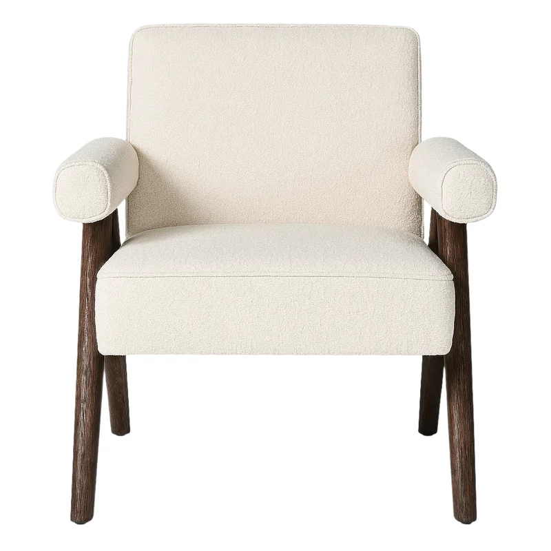 Pierre Jeanneret Boucle & Leather Upholstered Lounge Chair