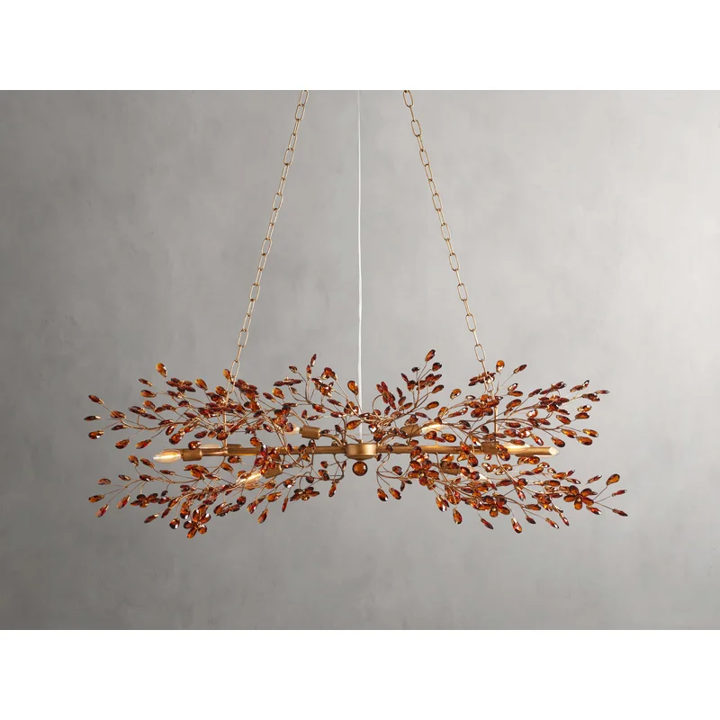 51" Fiore Linear Chandelier in Brass with Amber Glass