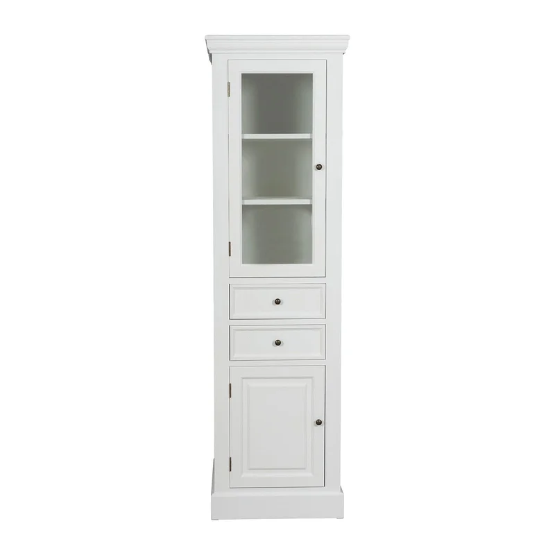 Hamptons Coastal Tall Glass Door 2 Drawer Cabinet