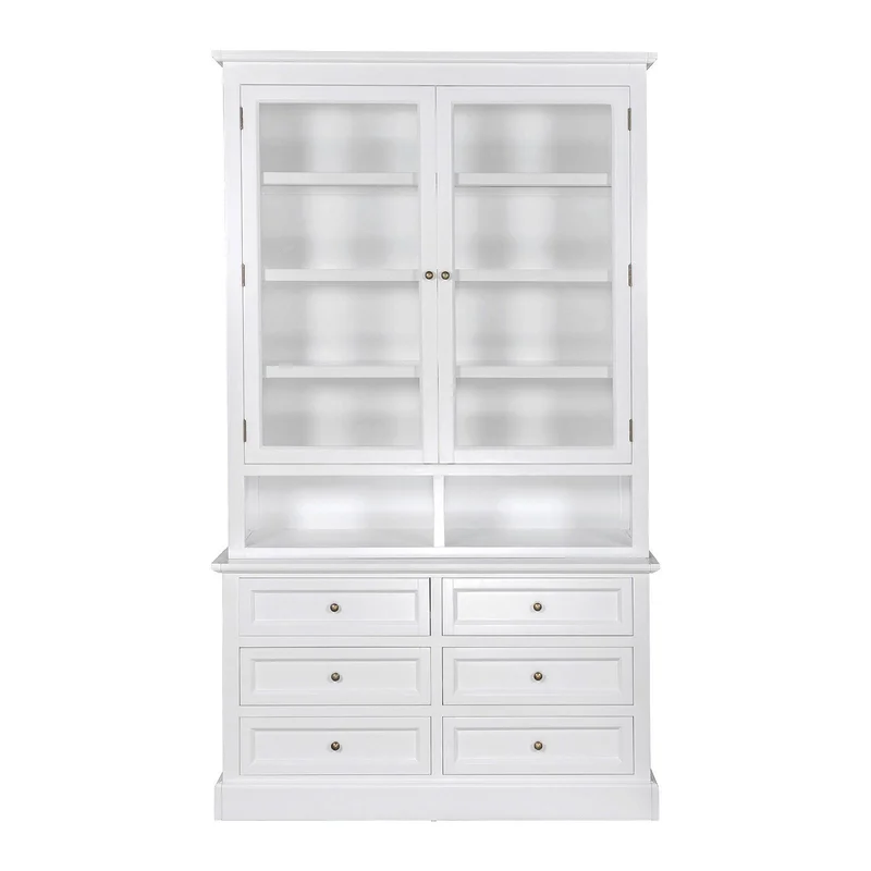 Hamptons Halifax 2 Glass Door 6 Drawer Kitchen Cabinet