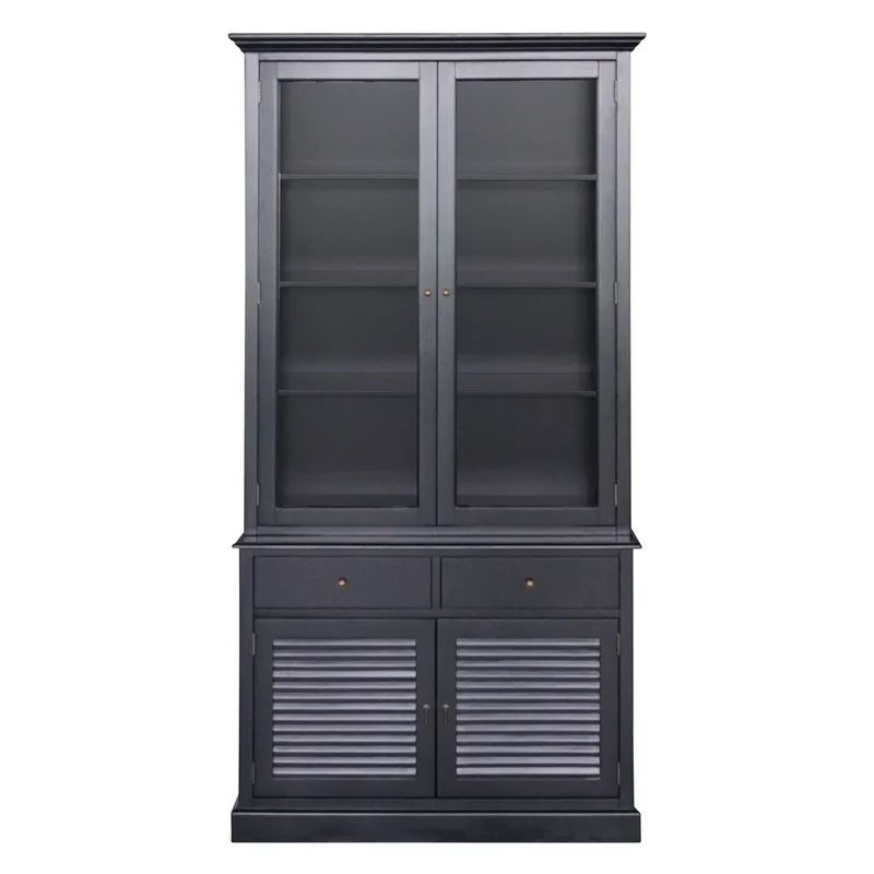 Hamptons Louvre 2 Glass Door Hutch Display and Buffet Cabinet Bookcase Cupboard
