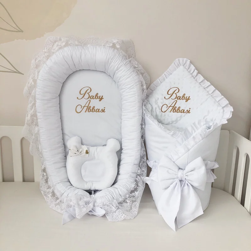 Baby nest and blanket set "Soft clouds"