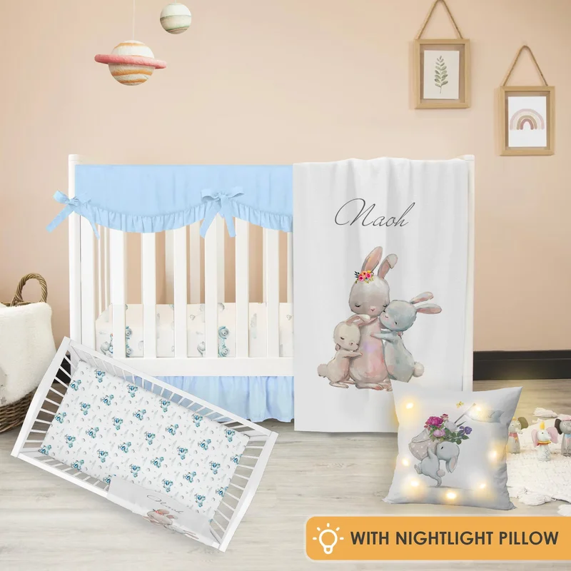 Crib set "Blue Bunny Light"