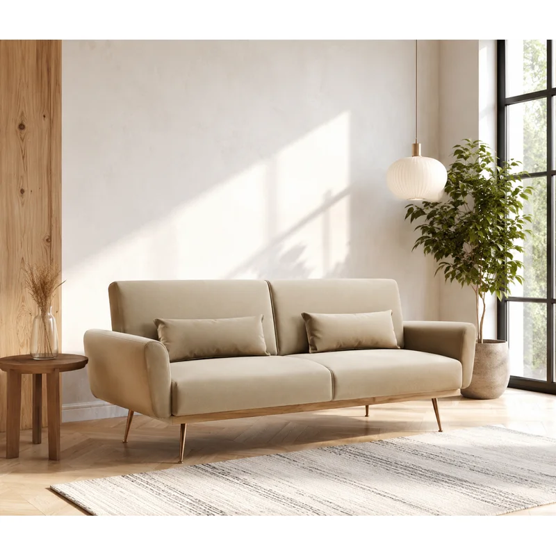 2 Seater Mia Mink Velvet Sofa Bed