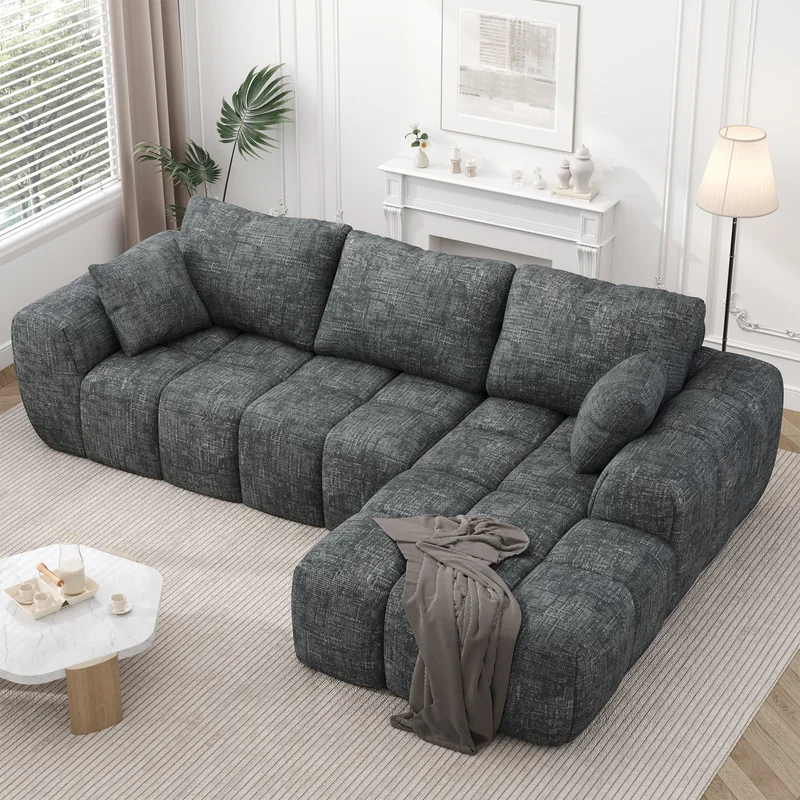 101" Sectional Sofa with Back CushionModern L-Shaped Modular Cloud CouchUnique Chenille Fabric Couches and Sofas for Living Room BedroomCompression Sofa No Assembly Required(Deep Gray)