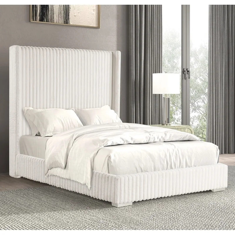 Cadwell King Size Contemporary Fur Chenille Platform Bed with 68" Headboard