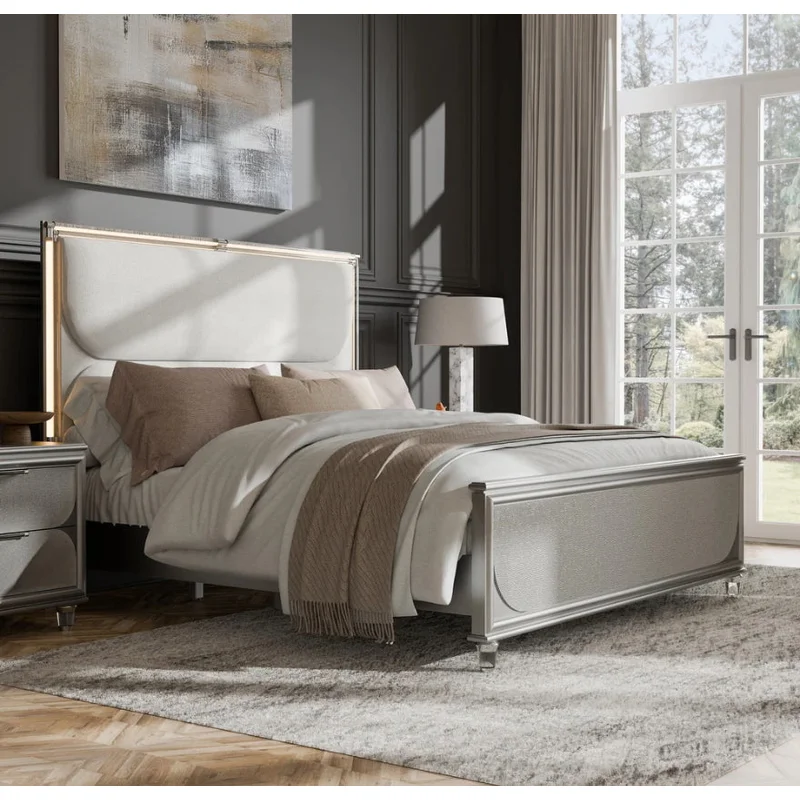 Sheridan Contemporary King Bedroom Collection with Embossed Panels Silver