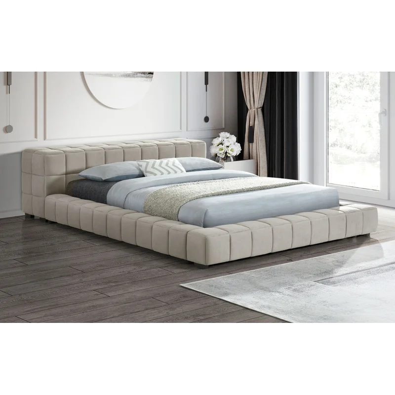 Trinity Upholstered Queen Platform Bed Light Taupe