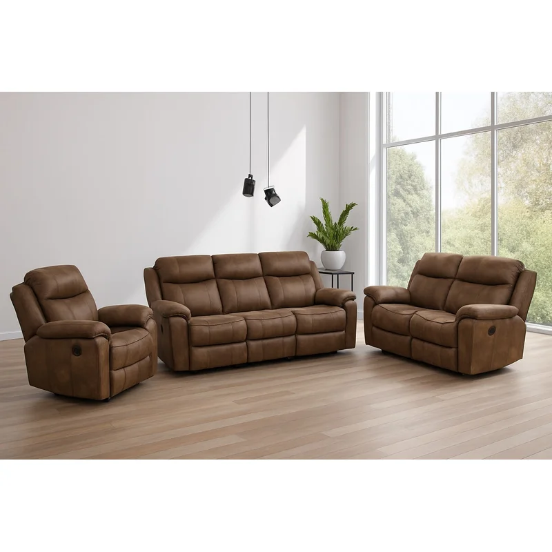 Agata Transitional Leatherette Reclining Living Room Set - Brown
