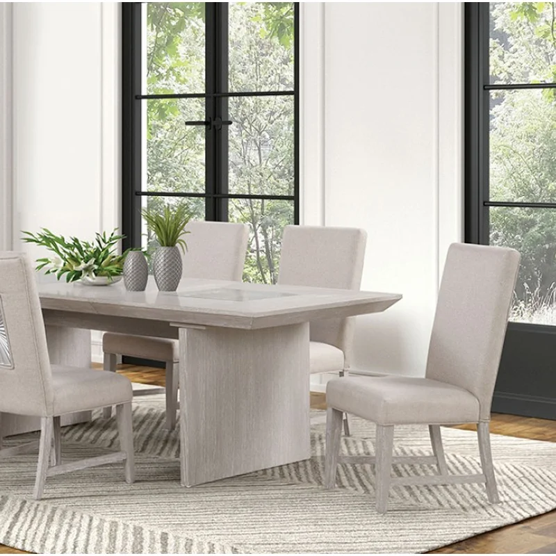 Argenthart Transitional 90" Sunburst Pattern Dining Table with Glass Light Gray