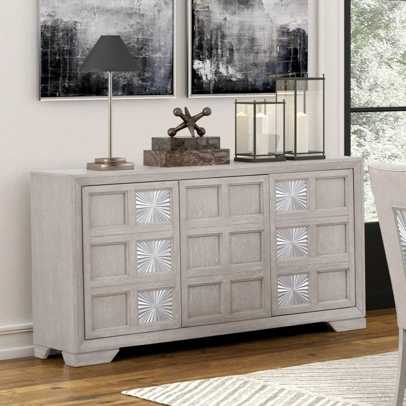 Argenthart Transitional Sunburst Pattern Dining Server Light Gray