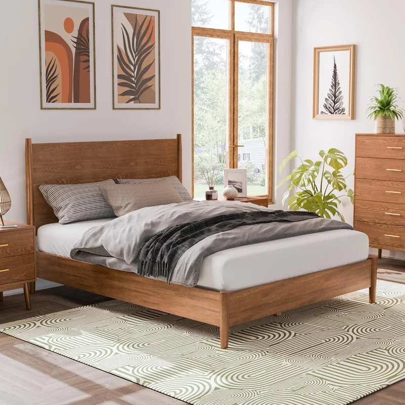 Tromso Mid-Century Modern Solid Wood Queen Platform Bed Walnut