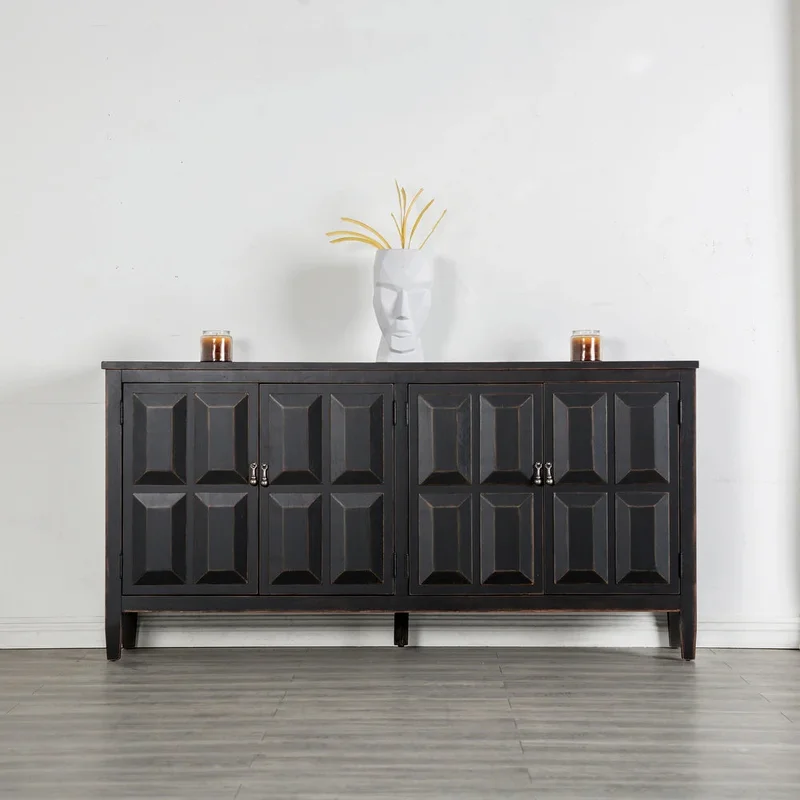 Viggo Modern Farmhouse 4-Door Cabinet in Weathered Black