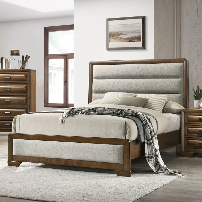Caerwys Transitional King Bed - Brown & Light Gray