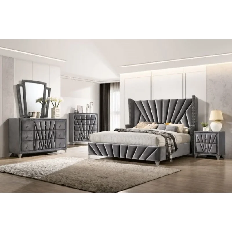 Carissa Art Deco Style King Wingback Bedroom Set