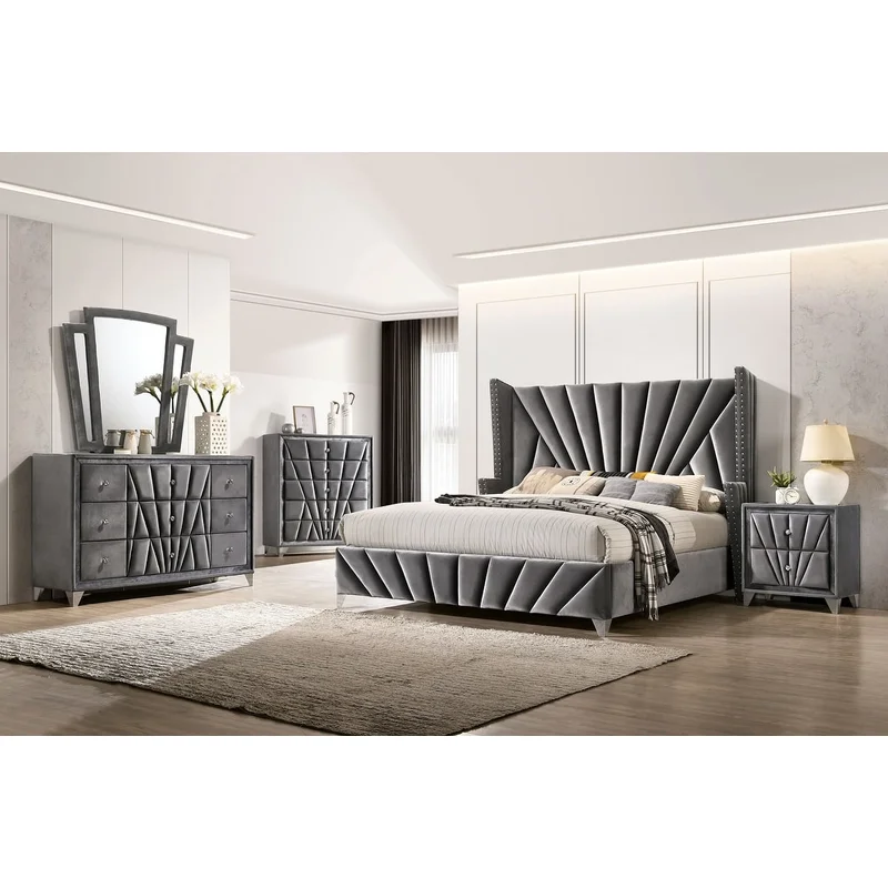 Carissa Art Deco Style Queen Wingback Bedroom Set