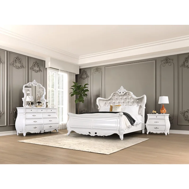 Velentini Traditional Queen Bedroom Set - White & Tan