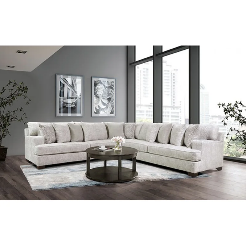Alberton Contemporary Chenille Sectional with Bench Seating - Beige