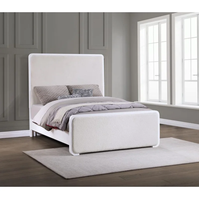 Anastasia Boucle Upholstered Queen Panel Bed Pearl White And Beige