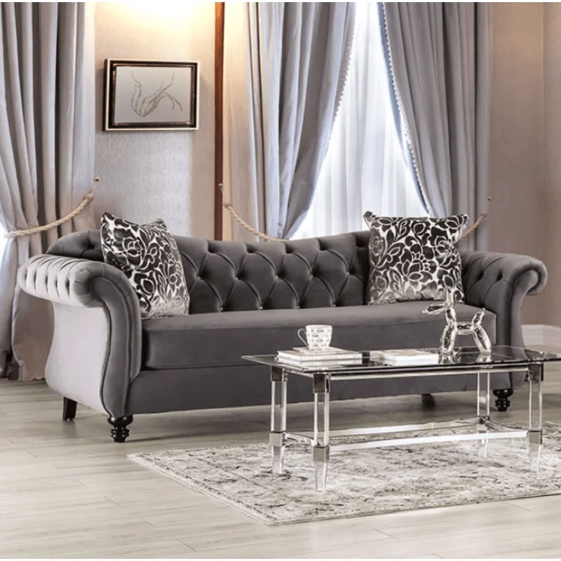 Antoinette Premium Velvet Light Gray Chesterfield Sofa