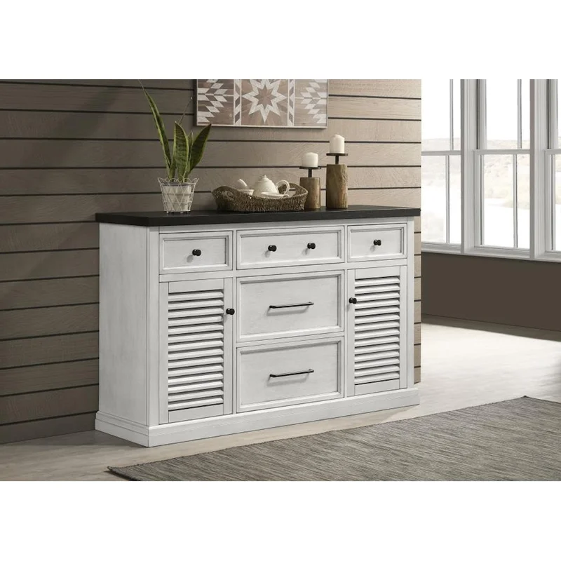 Aventine 5-drawer Dining Sideboard Buffet Cabinet with Cabinet Charcoal and Vintage Chalk