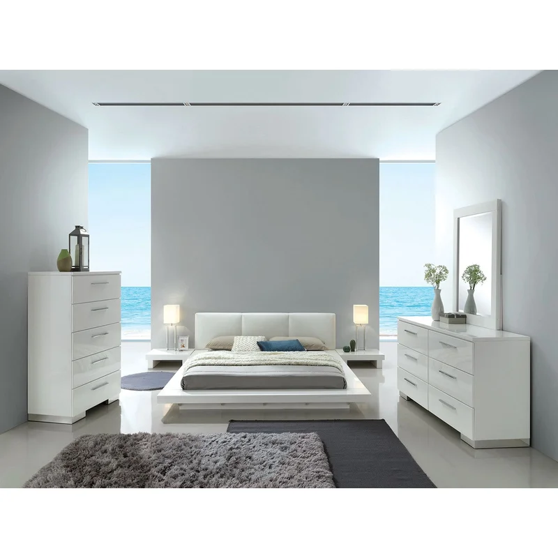Christie Modern White Low Profile Queen Platform Bedroom Set