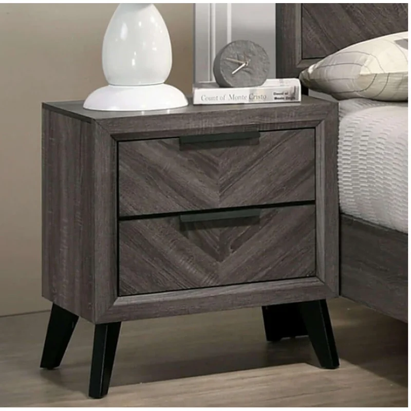 Vagan Contemporary Chevron Nightstand - Gray