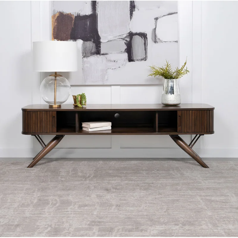 Valna Rectangular 71 TV Stand With Sliding Doors Walnut