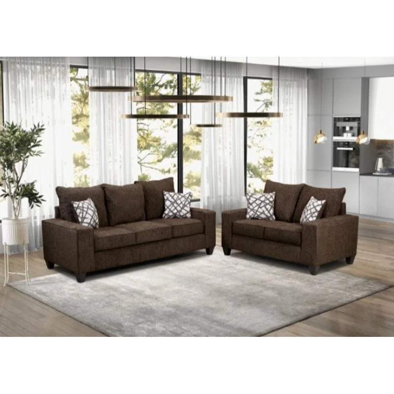 West Acton Contemporary Chenille Sofa & Loveseat Set - Brown