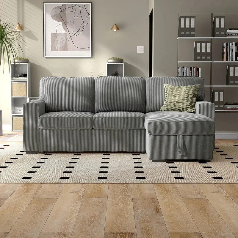 Yves Contemporary Corduroy Sleeper Sectional - Gray