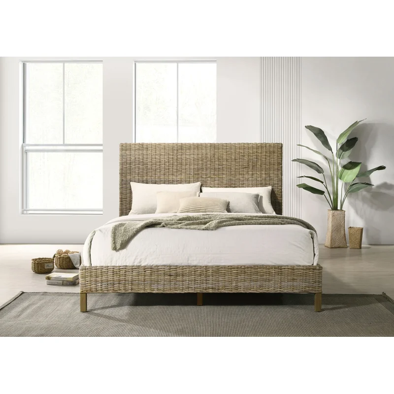 Zyla Woven Rattan Eastern King Panel Bed Kubu Grey
