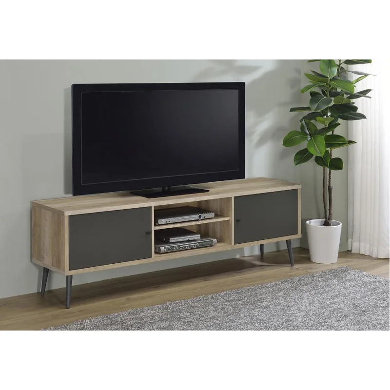Allie 2-Door TV Stand With Storage Shelf Antique Pine And Grey
