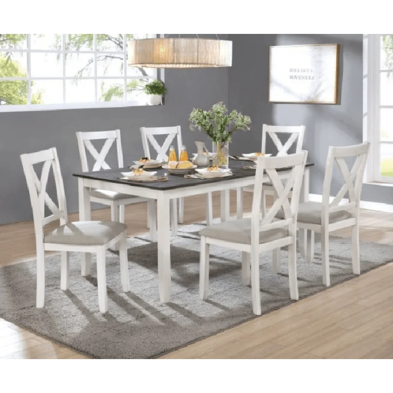 Anya Traditional 7-Piece Dining Set - Distressed White