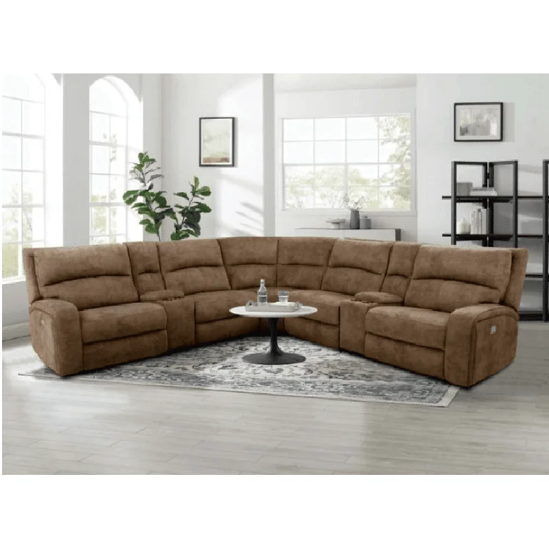 Apostolos Upholstered Power Wall-hugger Sectional -Brown