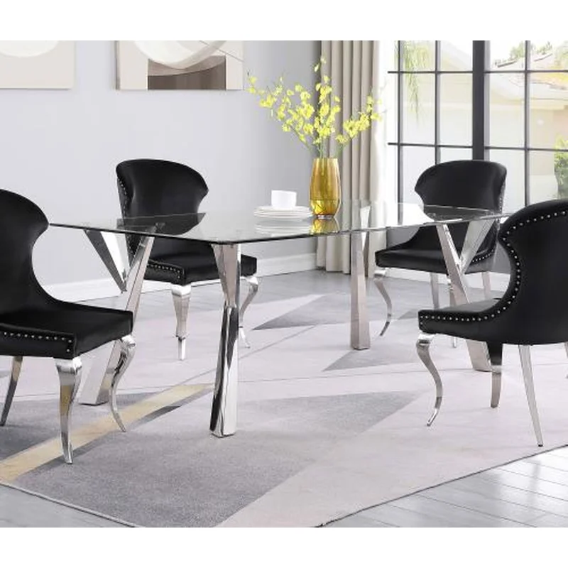 Alaia Rectangular 79-inch Glass Top Dining Table Chrome POLISHED STAINLESS STEEL