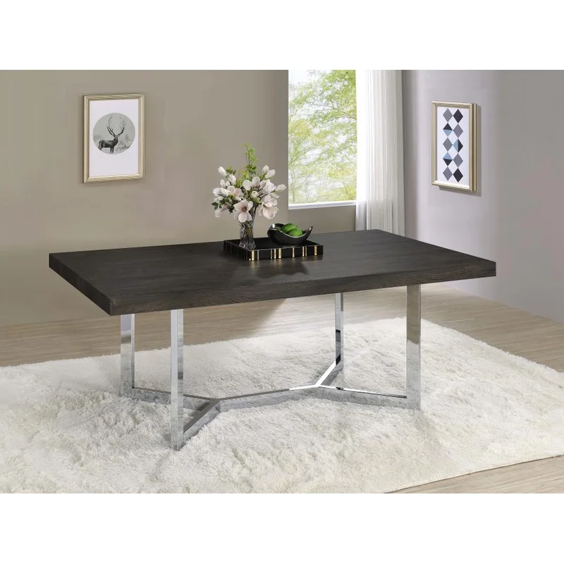 Benson Rectangular Trestle Base Dining Table Dark Oak and Chrome