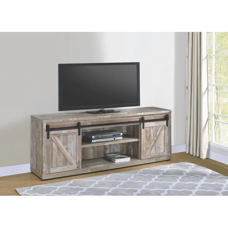 Brockton 3-Shelf Sliding Doors TV Console Weathered Oak