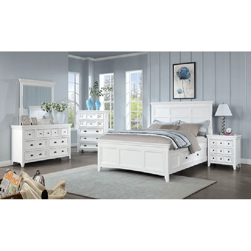 Castile 4-Piece Transitional Solid Wood Queen Bedroom Set - White