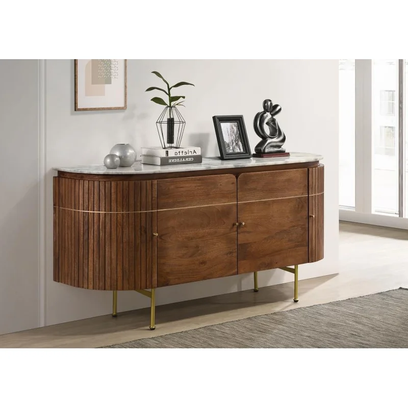Ortega 4-door Marble Top Sideboard Buffet Cabinet Natural WHITE MARBLE