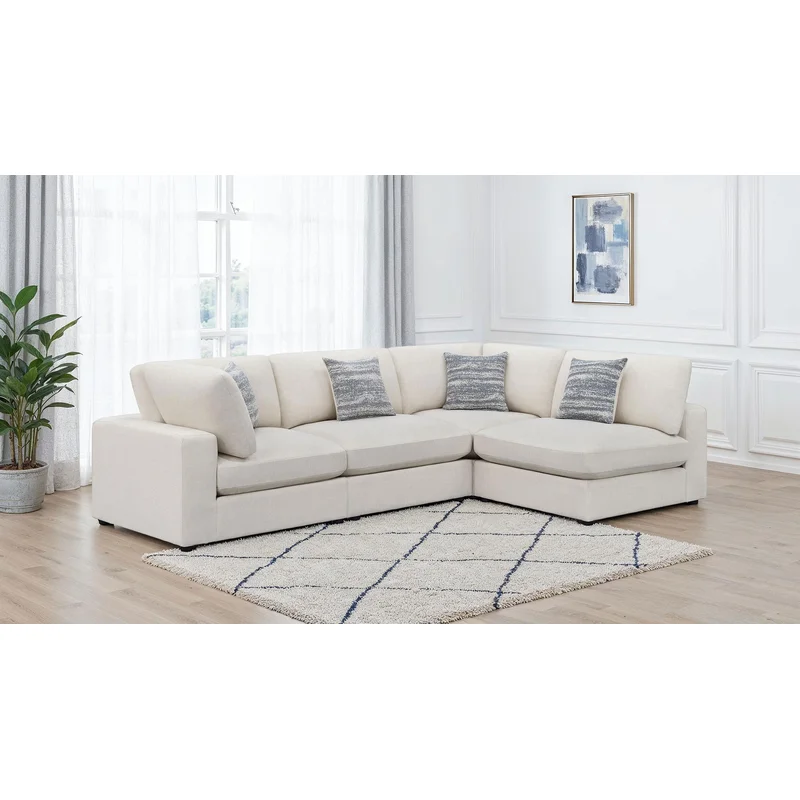 Serene Beige Linen 4-Piece Modular Sectional w- Feather Down Seating