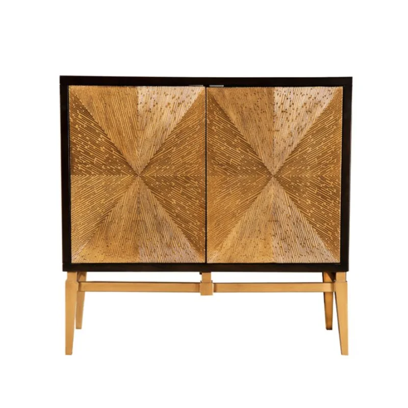 Zira Sunburst 2-door Accent Cabinet Brown and Antique Gold