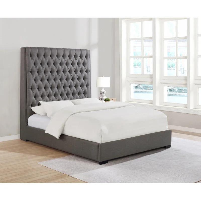 Camille 72" Button Tufted Bed in Gray - King