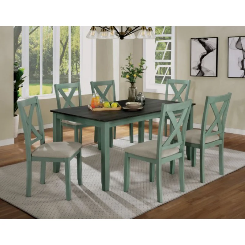 Anya 7pc Dining Set in Distressed Teal