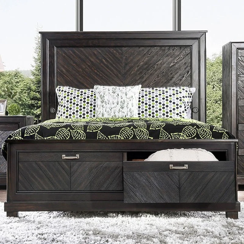 Argyros Transitional Style Espresso Finish Queen Storage Bed