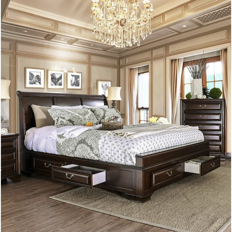 Brandt Transitional King Storage Bed with Cedar Lined Drawers in Brown Cherry