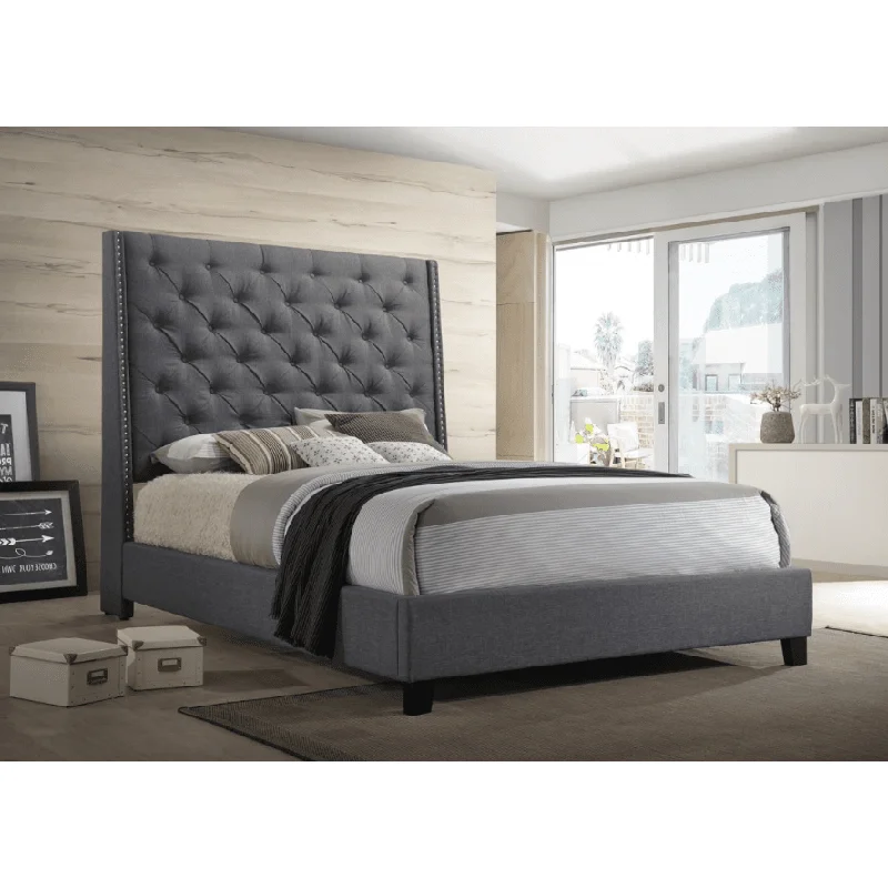CM5265 Chantilly Tufted Upholstered Bed in Gray Linen