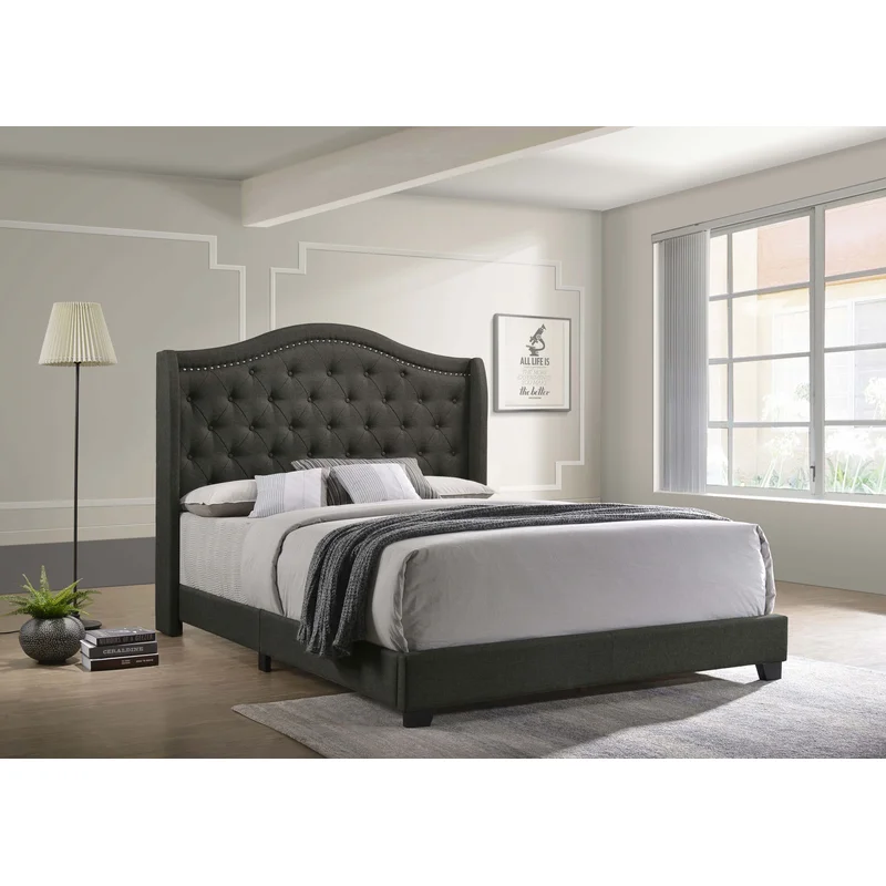 Sonoma Upholstered Eastern King Wingback Bed Grey