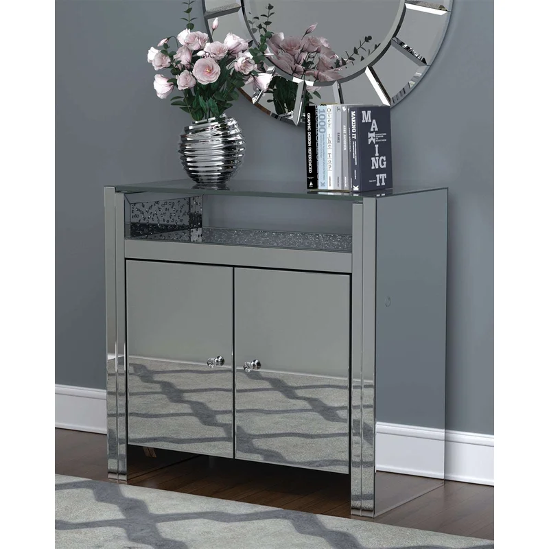 2-Door Accent Cabinet Clear Mirror And Silver