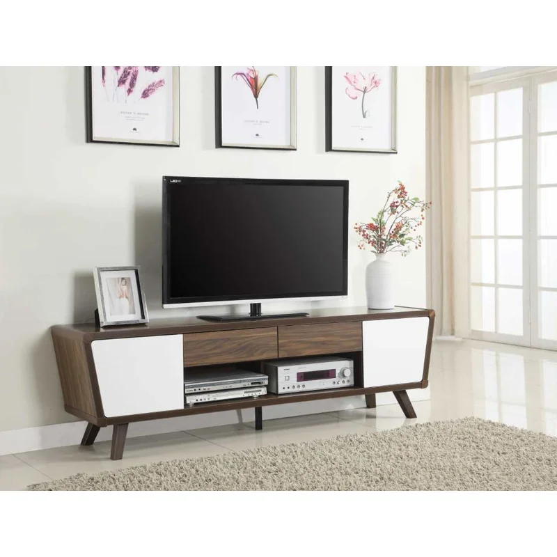 2-Drawer TV Console Dark Walnut And Glossy White